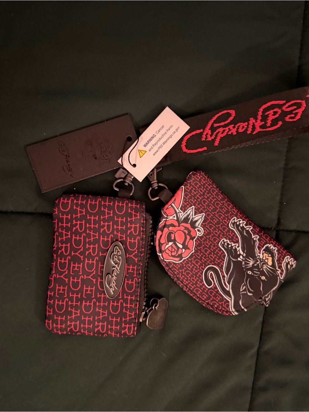 Ed Hardy Red & Black Card Holder, Coin Pouch Wrislet **NWT